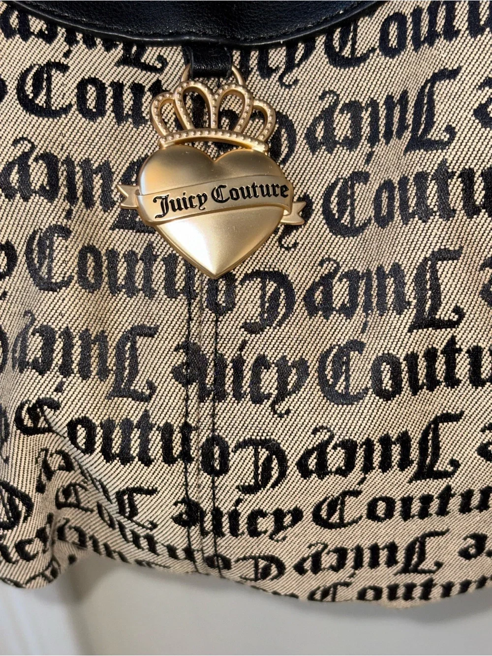 Juicy Couture Black & Beige Logo Hobo with Heart Charm